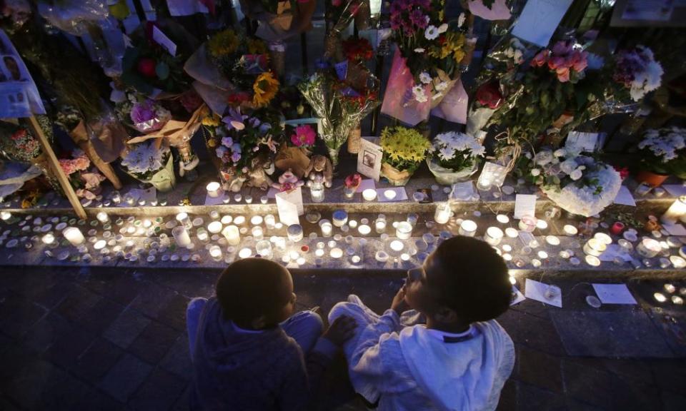 Flowers and tributes outside Notting Hill Methodist Church, close to Grenfell Tower in west London