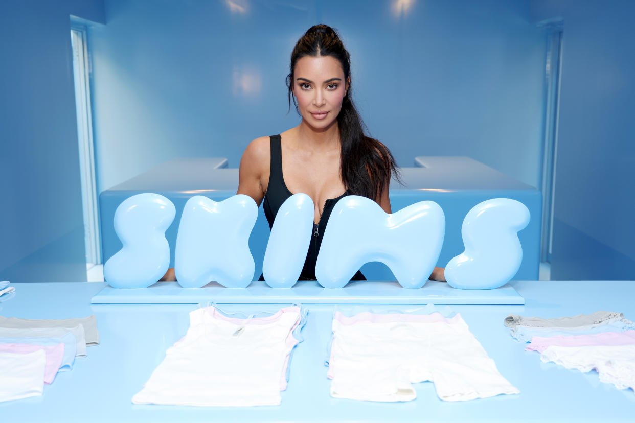 NEW YORK, NEW YORK - MAY 16: Kim Kardashian visits the Skims Summer Pop-Up Shop in the Channel Gardens at Rockefeller Center on May 16, 2023 in New York City. (Photo by Kevin Mazur/Getty Images for SKIMS)