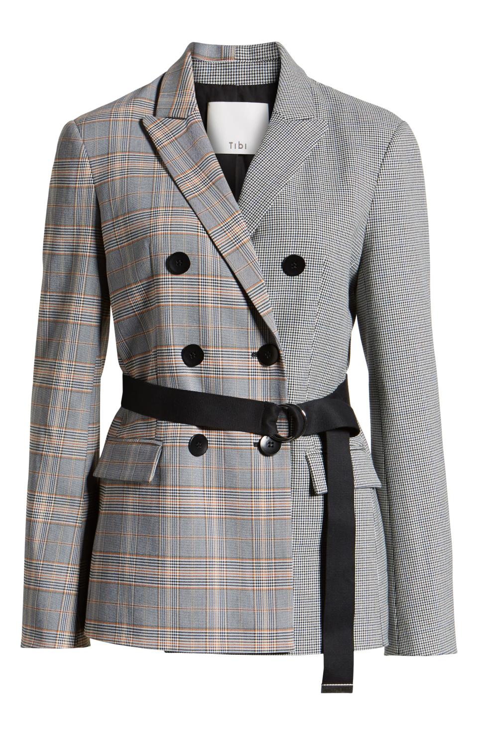 Mixed Check Belted Steward Blazer