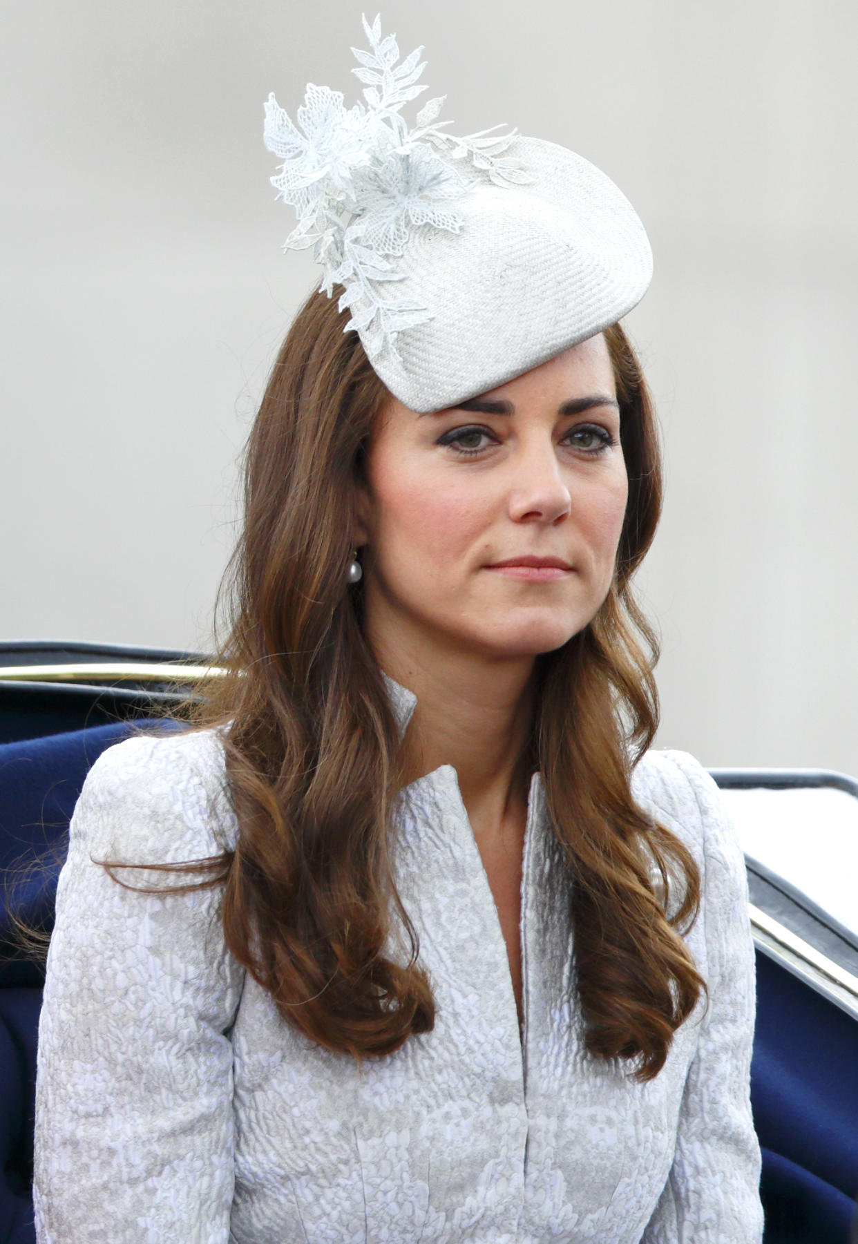 Kate Middleton in baby blue coat and fascinator