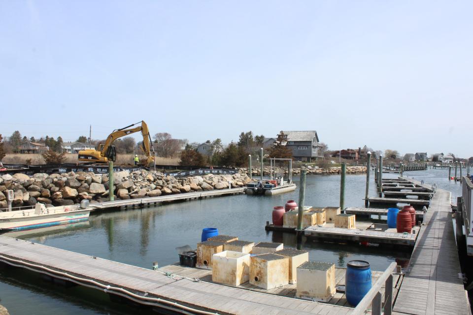 A backhoe prepares the site where the new Matunuck Oyster Hatchery will go.