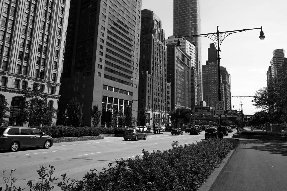 <p>West Street looking downtown across from the World Trade Center site on Aug. 20, 2017. (Photo: Gordon Donovan/Yahoo News) </p>