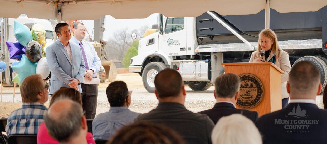 Library Director Christina Riedel speaking at the groundbreaking of the Montgomery County North Library on Friday, March 22, 2024.