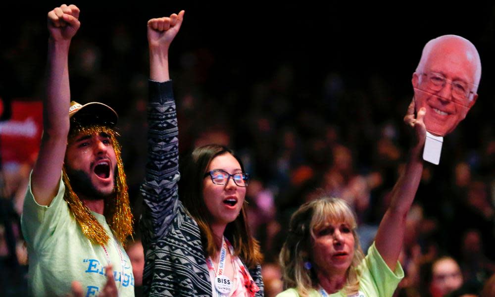 Supporters of US Senator candidate Bernie Sanders cheer at a recent speech.