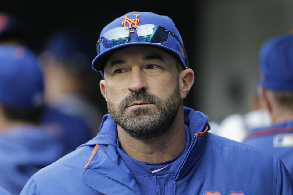 New York Mets manager Mickey Callaway before the MLB baseball game against the Milwaukee Brewers at Citi Field, Sunday, April 28, 2019, in New York. (AP Photo/Seth Wenig)