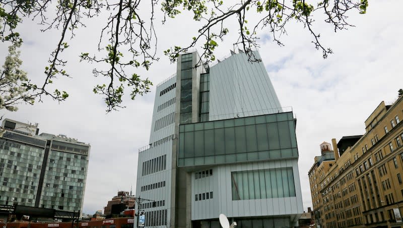 This April 30, 2015 photo shows an exterior view of the Whitney Museum of American Art in New York. The museum is showcasing first AI-generated art.