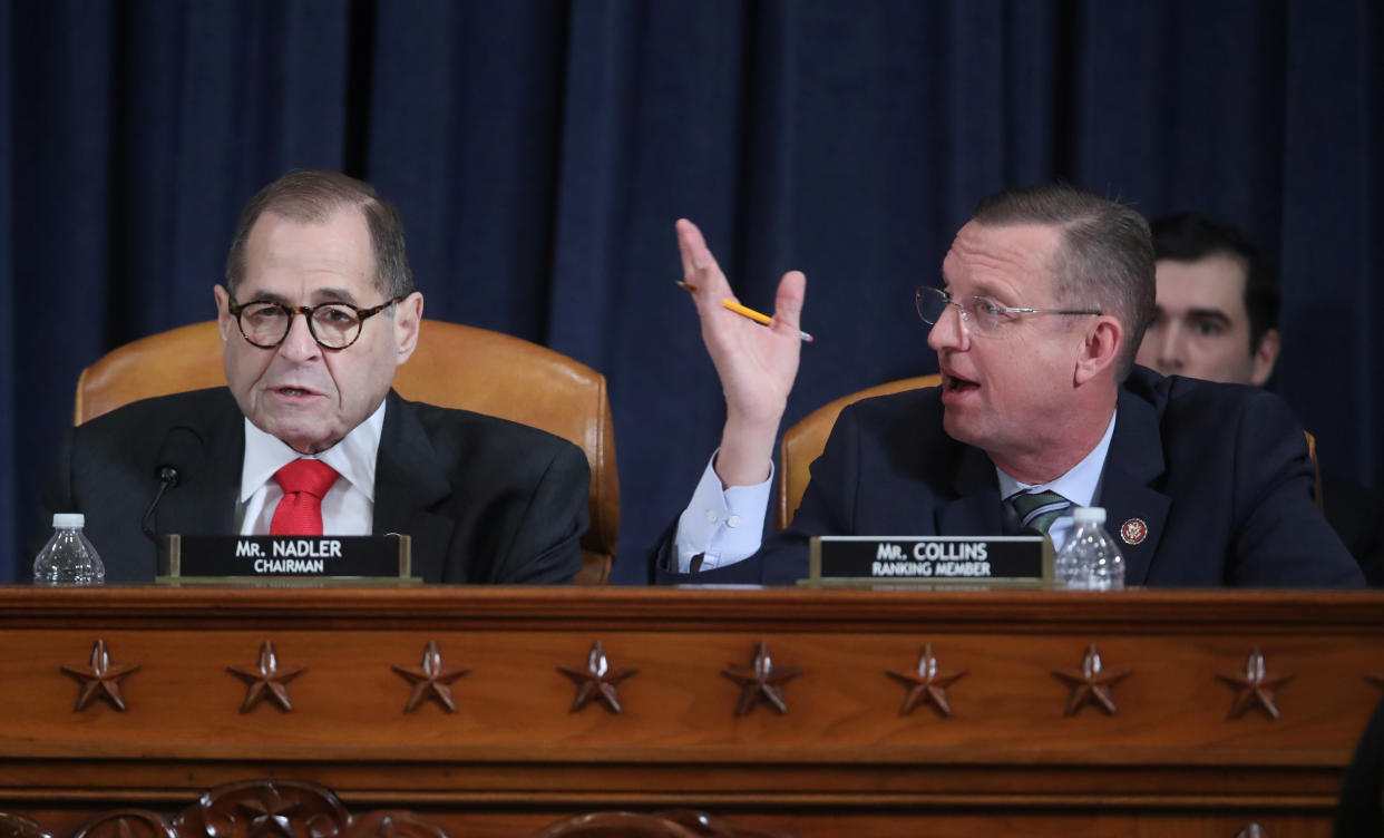 Republican House Judiciary Committee ranking member Doug Collins (R-GA) and commitee Chairman Rep. Jerrold Nadler (D-NY) debate the rules during a House Judiciary Committee hearing to receive counsel presentations of evidence on the impeachment inquiry into U.S. President Donald Trump on Capitol Hill in Washington on December 9, 2019.  (Photo: Jonathan Ernst/Pool/Reuters)