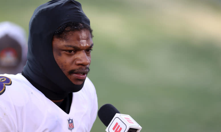 Baltimore Ravens quarterback Lamar Jackson after the win.