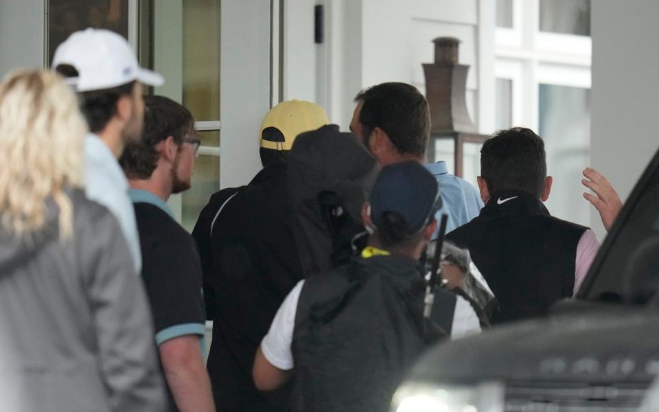 Scottie Scheffler arrives for the second round of the PGA Championship golf