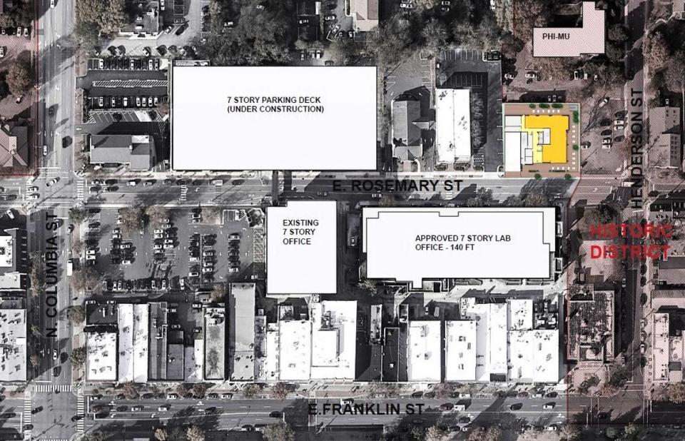A 12-story condo building at 157 E. Rosemary St. would be taller than surrounding structures planned or under construction in Chapel Hill, but it could meet town goals to have more people living and working downtown.