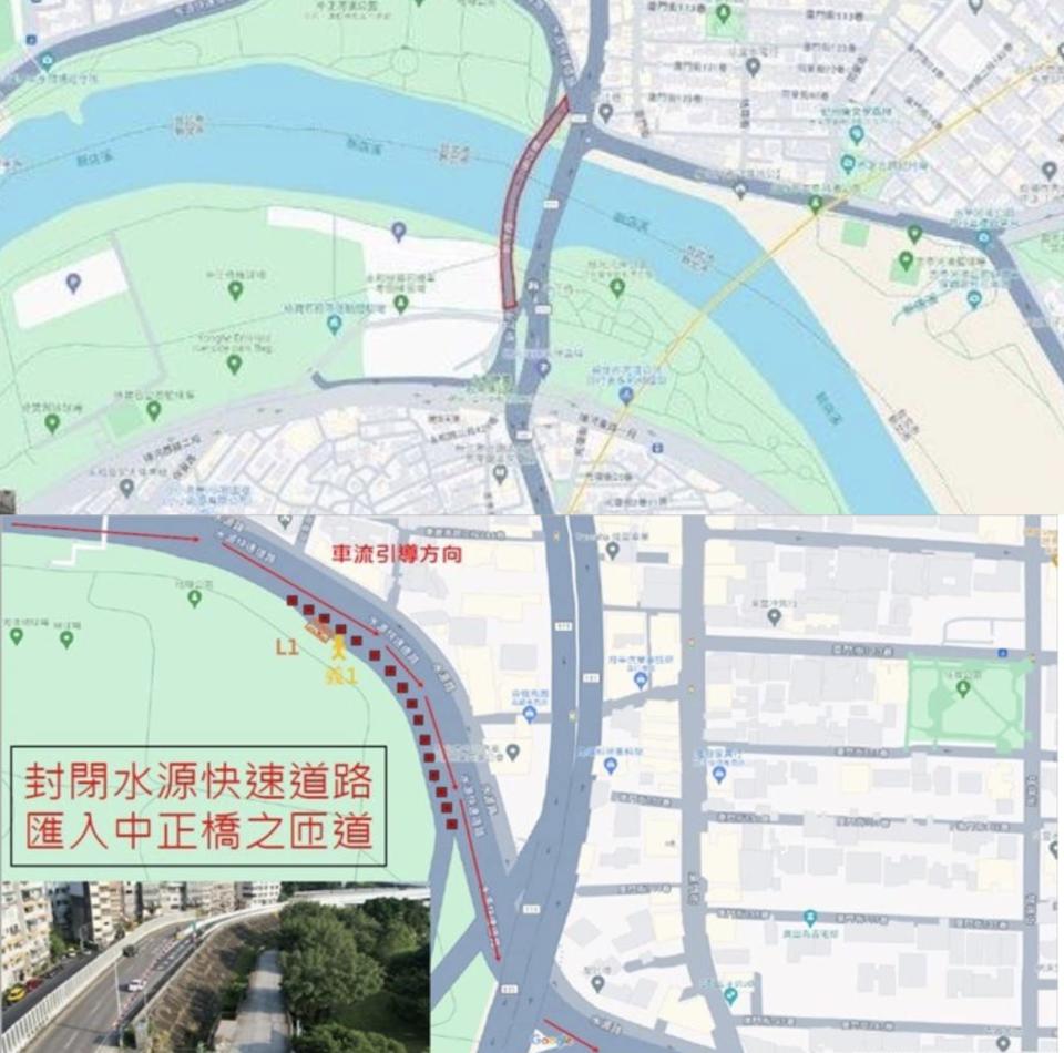 中正舊橋周圍交通動線及執行試驗範圍圖。（圖/記者 張泓笙翻攝）