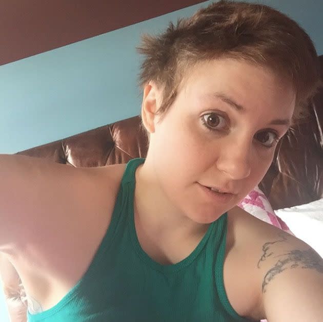 Lena Dunham shares a pic of her new short hair on social media. Instagram.