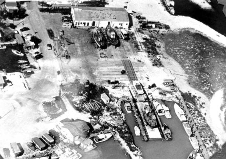 An aerial view of Marathon Key after Hurricane Donna in 1960. <cite>State Archives of Florida</cite>