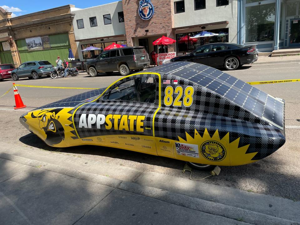 Appalachian State competed in an earlier year with this solar car. The cars and crews will be available to see and talk to at Heartland Motorsports Park in Topeka from Tuesday to Friday.