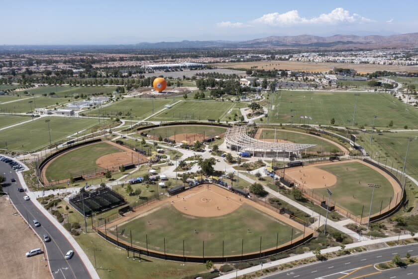 Irvine, CA - July 28: Aerial view of the Great Park on Wednesday, July 28, 2021 in Irvine, CA. The Irvine City Council considered three names for the site at a meeting Tuesday: the Irvine Great Park, the Great Park of Irvine and the Great Park. Ultimately, the council voted 4 to 1 to change the name to the Great Park - a nickname many Orange County residents already use to identify the swath of land that was formerly the El Toro Marine Corps Air Station. (Allen J. Schaben / Los Angeles Times)