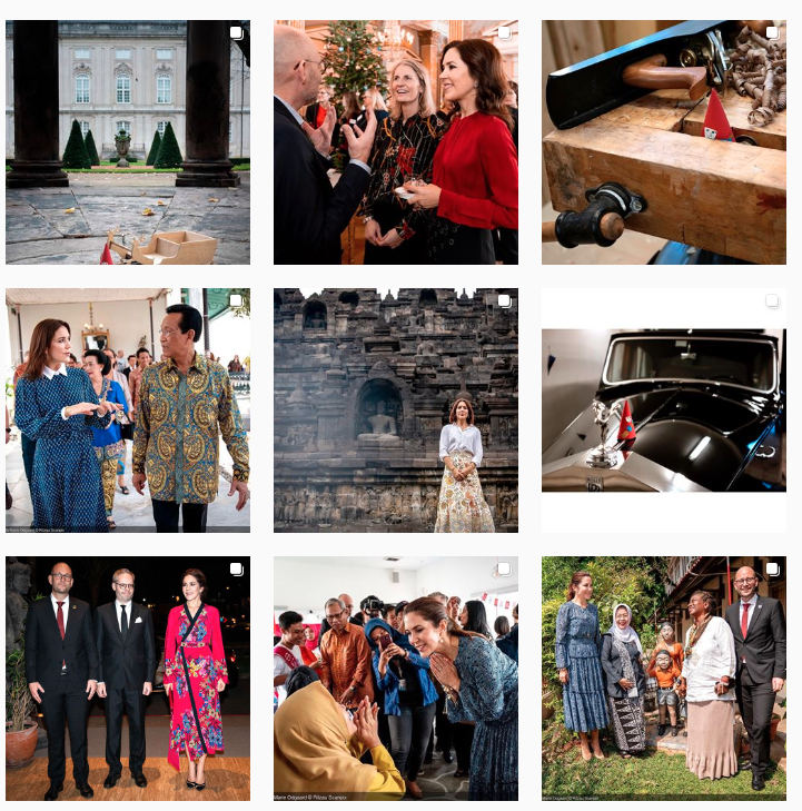 Screen shot of official Danish royal family Instagram featuring Princess Mary in six of nine photos