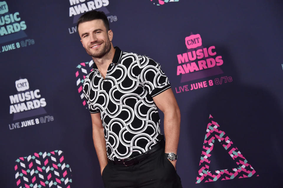 Sam Hunt went with a psychedelic collared shirt for the occasion 