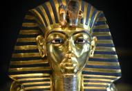 The burial mask of Egyptian Pharaoh Tutankhamun, who ruled from 1334 to 1325 BC