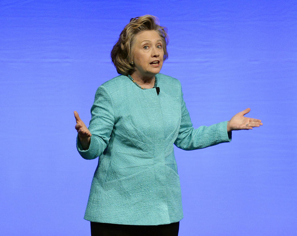 Former Secretary of State Hillary Clinton delivers the keynote address to the United Methodist Women's Assembly at the Kentucky International Convention Center, Saturday, April 26, 2014, in Louisville, Ky. (AP Photo/Timothy D. Easley)