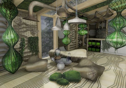 <span class="caption">Imagining the interior of a living building. </span> <span class="attribution"><span class="source">Assia Stefanova/Hub for Biotechnology in the Built Environment.</span>, <span class="license">Author provided</span></span>