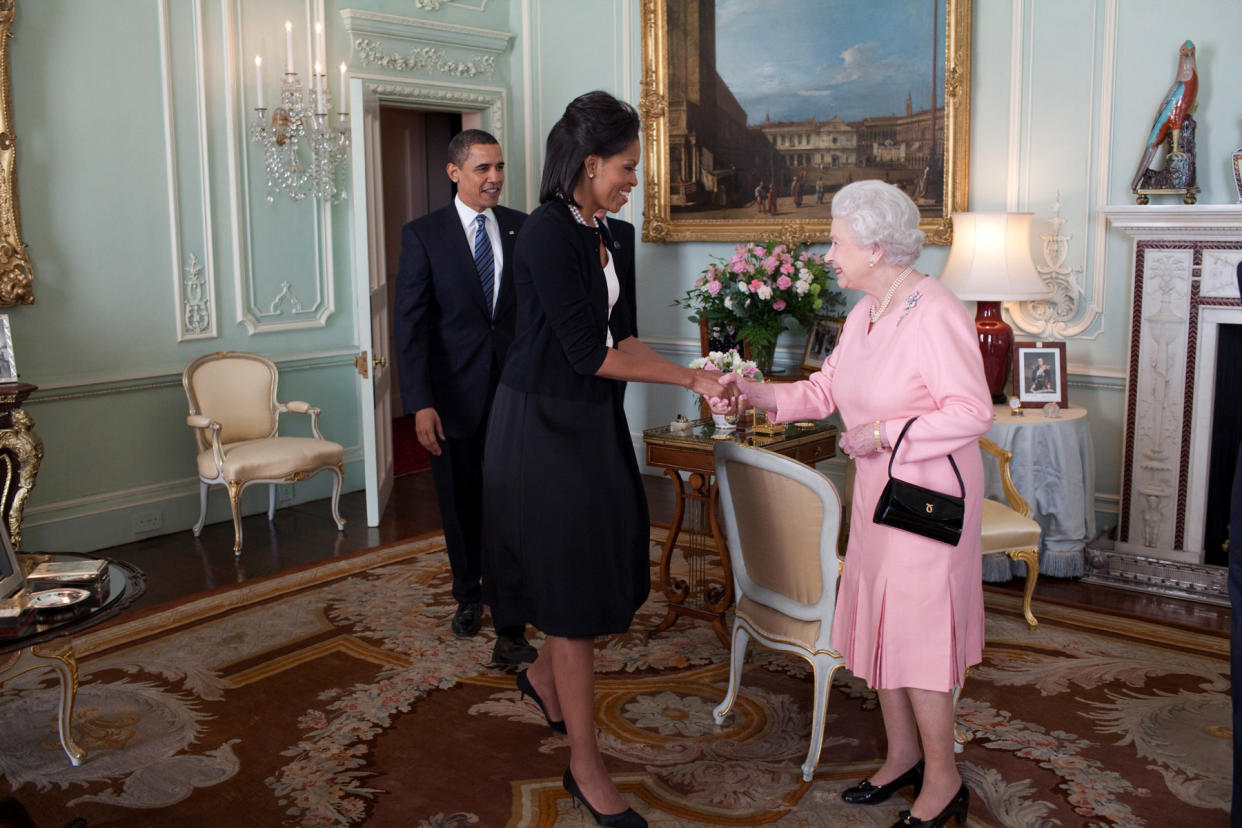 President Barack Obama and First Lady Michelle Obama with Her Majesty Queen Elizabeth II 