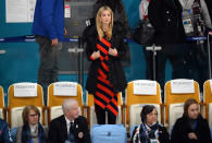 <p>Ivanka Trump (red and black dress) arrives to watch the Men’s Gold Medal Curling match between Sweden and United States of America at Gangneung Curling Centre on February 24, 2018 in Gangneung, South Korea. Ivanka Trump is on a four-day visit to South Korea to attend the closing ceremony of the PyeongChang Winter Olympics. (Photo by Carl Court/Getty Images) </p>