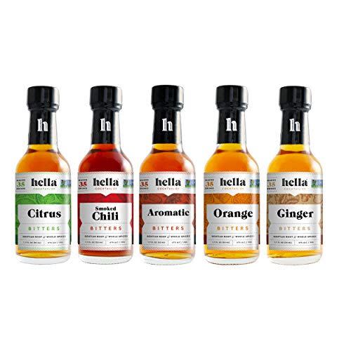 10) Hella Cocktail Co. 5-Pack Bitters Bar Set (8.5 Fl Oz Total) - Craft Aromatic, Orange, Ginger, Citrus, and Smoked Chili Cocktail Bitters Made with Real Fruit Peel and Whole Spices