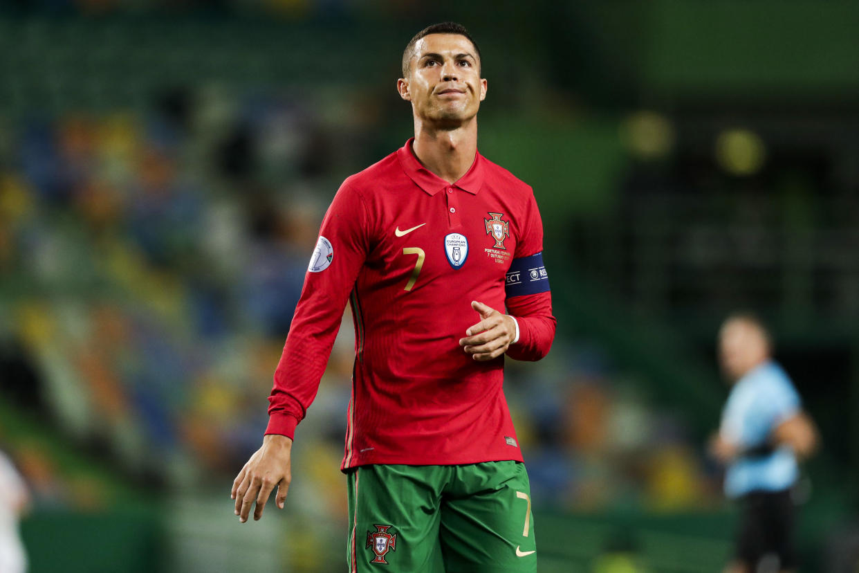 LISBON, PORTUGAL - OCTOBER 7: Cristiano Ronaldo of Portugal during the  International Friendly match between Portugal  v Spain  at the Jose Alvalade stadium on October 7, 2020 in Lisbon Portugal (Photo by David S. Bustamante/Soccrates/Getty Images)