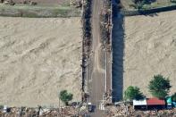 Driftwoods caused by a flood triggered by Typhoon Lionrock are scattered in Iwaizumi town, Iwate prefecture, Japan, in this photo taken by Kyodo August 31, 2016. Mandatory credit Kyodo/via REUTERS