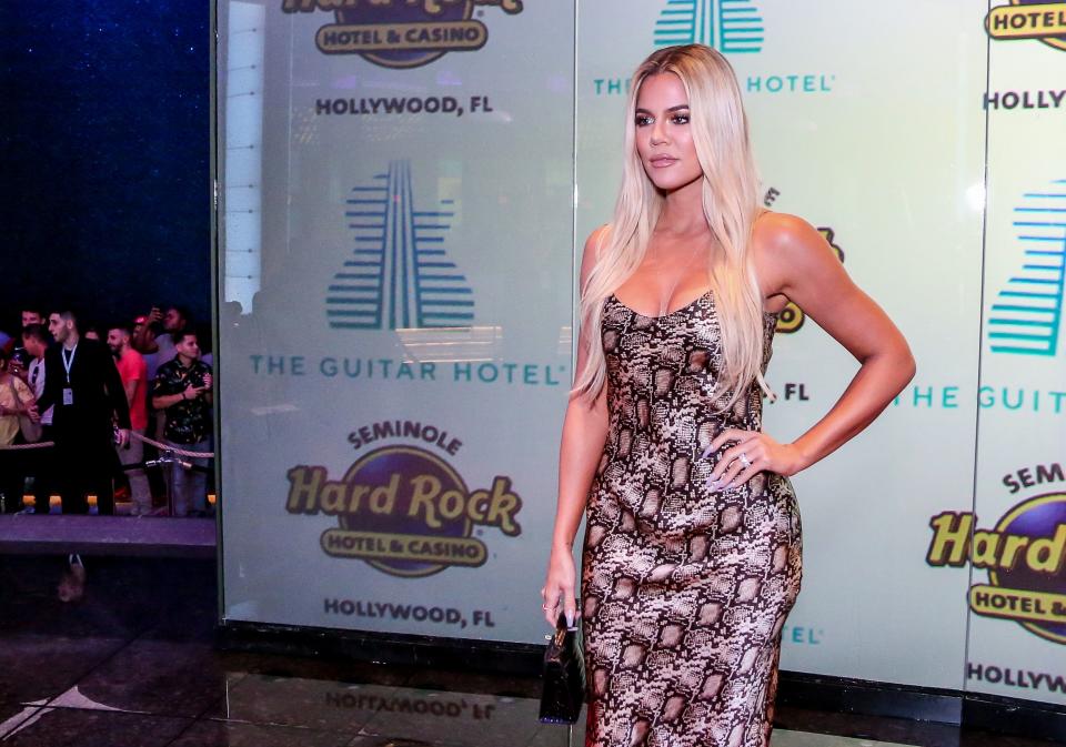 US media personality Khloe Kardashian attends the Grand Opening of the Guitar Hotel expansion at Seminole Hard Rock Hotel & Casino Hollywood, in Hollywood, Florida, October 24, 2019. (Photo by Zak BENNETT / AFP) (Photo by ZAK BENNETT/AFP via Getty Images)