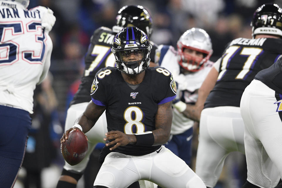 Lamar Jackson and the Ravens meet the Patriots once again. (AP Photo/Nick Wass)