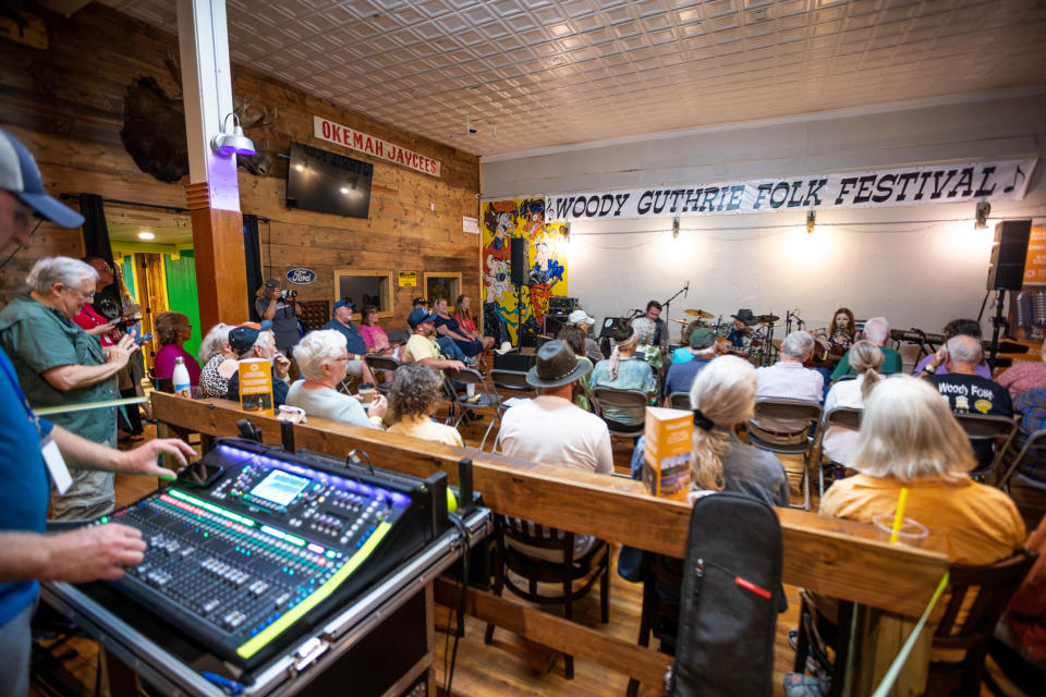 Bands play Thursday at the The Corral at the 26th Annual Woody Guthrie Folk Festival (WoodyFest) in Okemah.