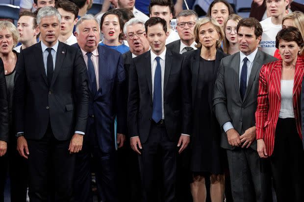 Bellamy, le 15 mai entouré de Morano, Wauquiez, Larcher, Pécresse et Jacob.