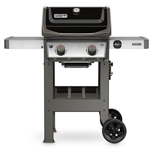 <p><strong>Weber</strong></p><p>amazon.com</p><p><strong>$459.00</strong></p><p><a href="https://www.amazon.com/dp/B077K1MK8N?tag=syn-yahoo-20&ascsubtag=%5Bartid%7C10054.g.40076959%5Bsrc%7Cyahoo-us" rel="nofollow noopener" target="_blank" data-ylk="slk:Shop Now;elm:context_link;itc:0;sec:content-canvas" class="link ">Shop Now</a></p><p> <strong>Key Specs</strong></p><ul><li><strong>Cooking <strong>Surface</strong></strong>: 450 square inches</li><li><strong>Dimensions (L x W x H)</strong>: 48 x 26 x 57 inches</li><li><strong>Weight</strong>: 20 pounds</li></ul><p>There's a lot to like about this compact two-burner Weber grill—and customers agree, earning it an average 4.8/5 stars from more than 2,800 reviewers. </p><p>For starters, it comes with a 10-year warranty against manufacturing defects and boasts a 360-square-inch cooking area and 90-square-inch warming rack, which is considerable for its size. </p><p>Top features include an attractive and durable porcelain-enameled lid with an inset thermometer and two side shelves with notches for grilling tools. Porcelain-enameled cast-iron cooking grates, an open-cart base with storage, and two all-weather wheels are additional highlights. </p><p><strong><em>Model # 44010001</em></strong></p>