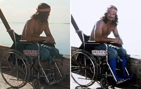 <b>Forrest Gump</b> ‘Forrest Gump’ took a lot of critical flak for reinterpreting American history and CGI-ing Tom Hank’s naïve Gump into iconic news reel footage. One thing that did quietly amaze though was how animators managed to amputate able-bodied actor Gary Sinise’s legs. The answer? Very clever socks.