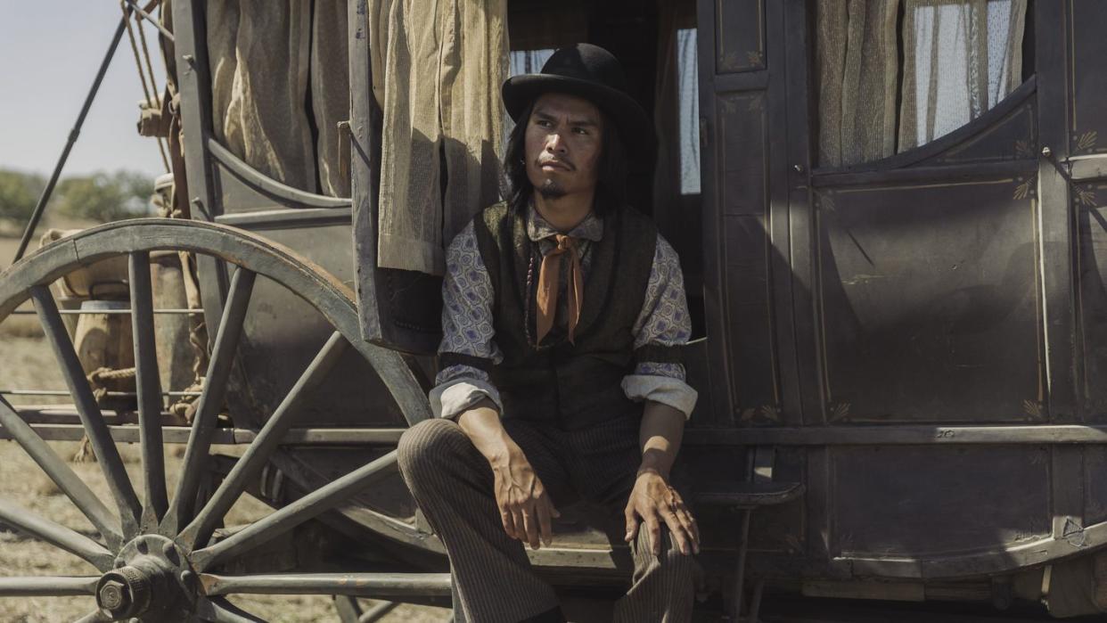 forrest goodluck as billy crow in lawmen bass reeves, episode 3, season 1, streaming on paramount, 2023 photo credit emerson millerparamount