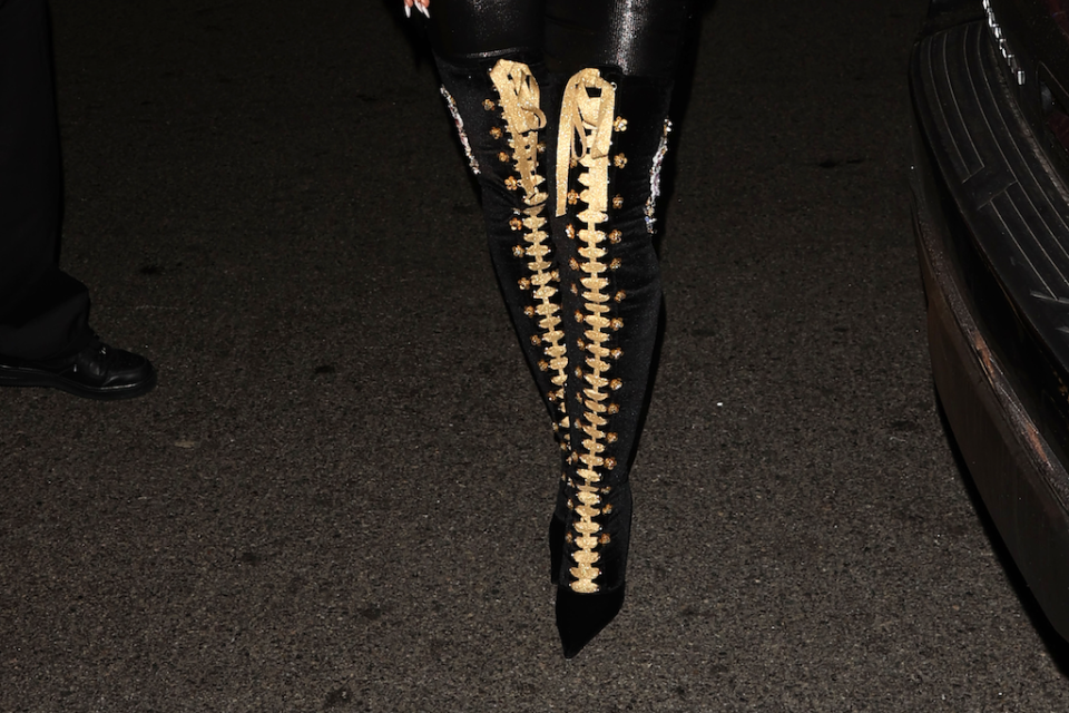 A closer look at Normani’s black and gold thigh-high boots. - Credit: MEGA