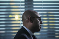 Simon Stiell sits for an interview to discuss his new role as the executive secretary of the U.N. Framework Convention on Climate Change, Thursday, Sept. 22, 2022, at U.N. headquarters. “Pakistan, a third of the country under water, billions of dollars in damages, lives lost, millions displaced. How do they recover from that?” Stiell asks. Rich polluting countries will have to pay to help poorer countries that are climate victims, like his, he said. (AP Photo/Bebeto Matthews)