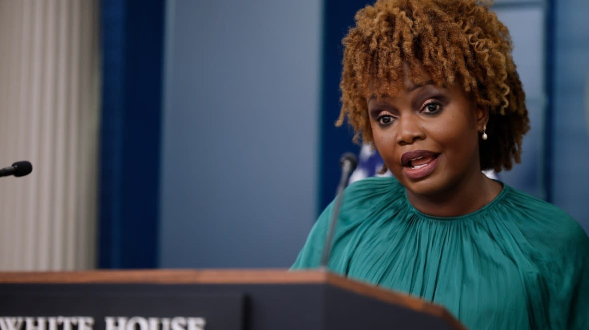 White House Press Secretary Karine Jean-Pierre talks to reporters in the Brady Press Briefing Room at the White House on May 7 in Washington, D.C. Jean-Pierre handled questions about the ongoing trial of former President Donald Trump, Americans held captive in Russia and other topics. (Photo: Chip Somodevilla/Getty Images)