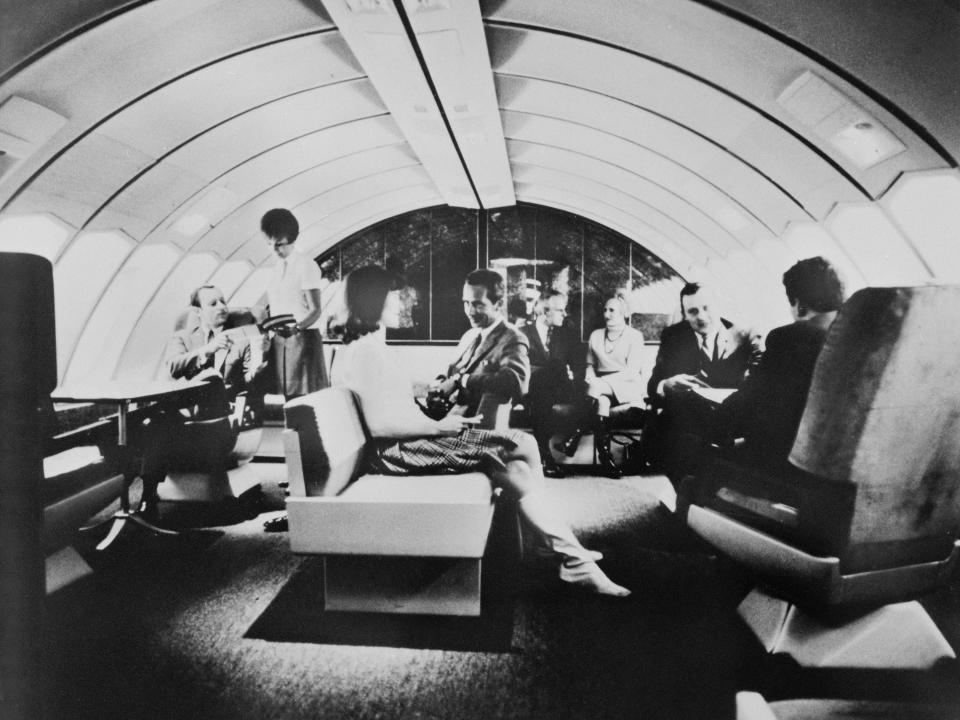 A first-class lounge on a Boeing 747.