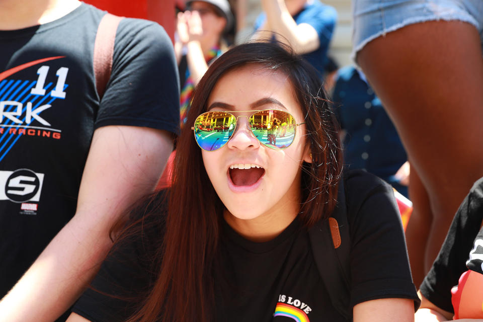 <p>The N.Y.C. Pride Parade is reflected in a woman’s sunglasses in New York on June 25, 2017. (Photo: Gordon Donovan/Yahoo News) </p>