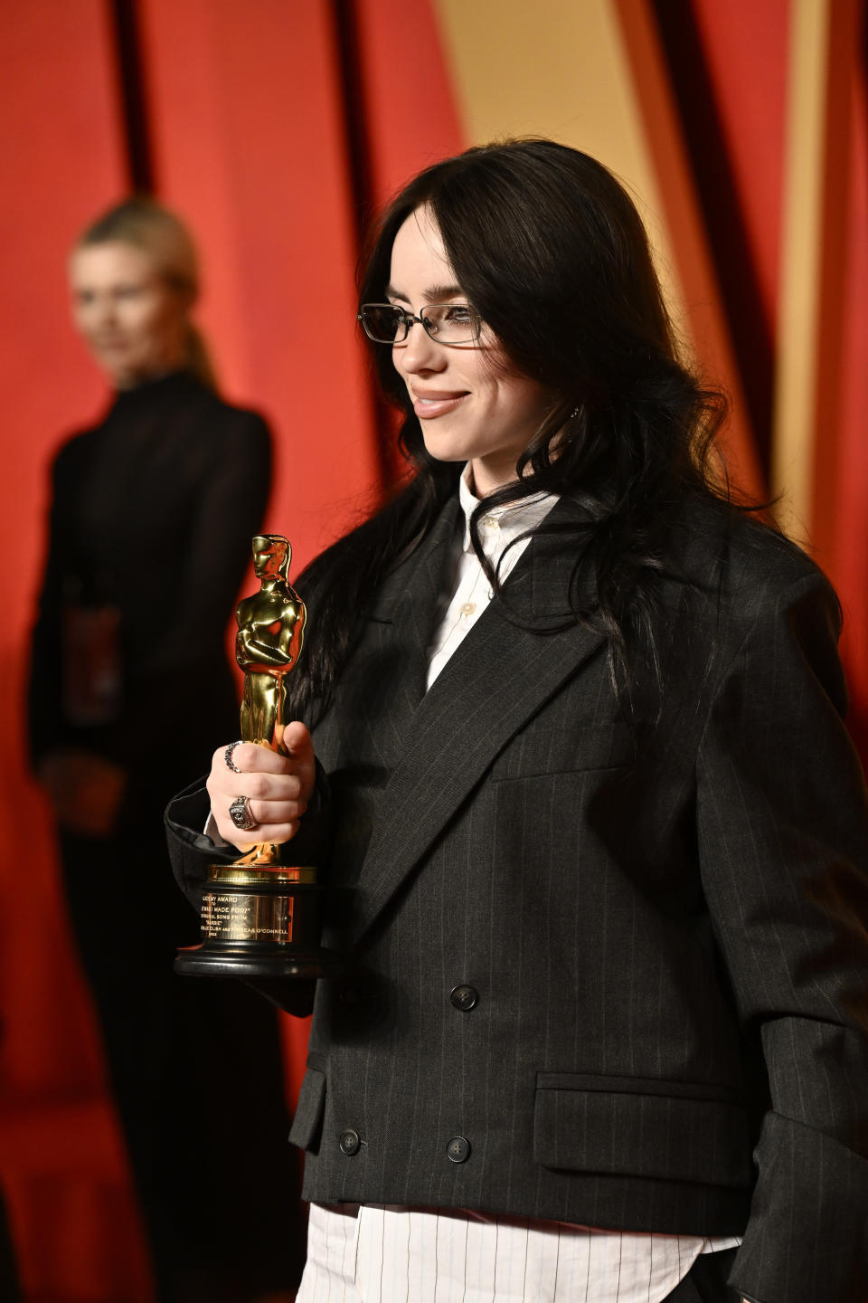 Billie Eilish arrives at the Vanity Fair Oscar Party on Sunday, March 10, 2024, at the Wallis Annenberg Center for the Performing Arts in Beverly Hills, Calif. (Photo by Evan Agostini/Invision/AP)