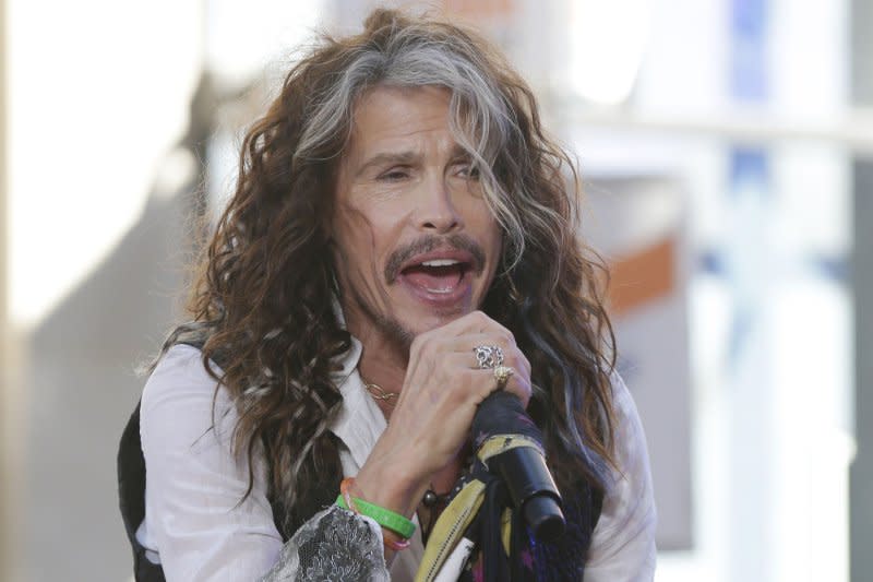 Aerosmith will reschedule the rest of its "Peace Out" farewell tour dates to 2024 as Steven Tyler continues to recover from a vocal injury. File Photo by John Angelillo/UPI