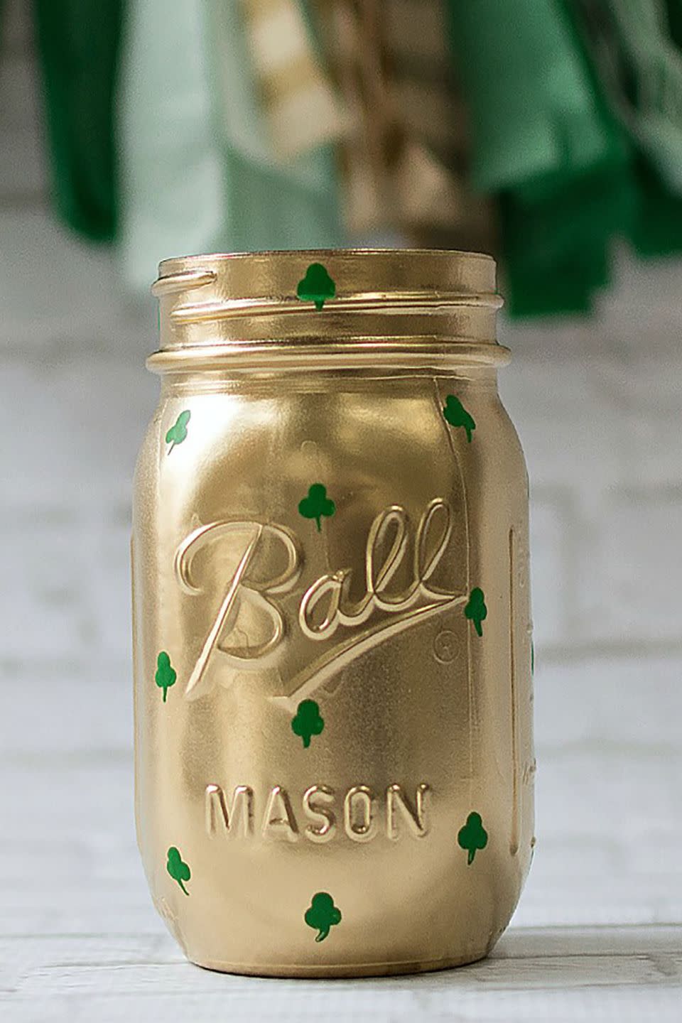 Gold Shamrock Mason Jar