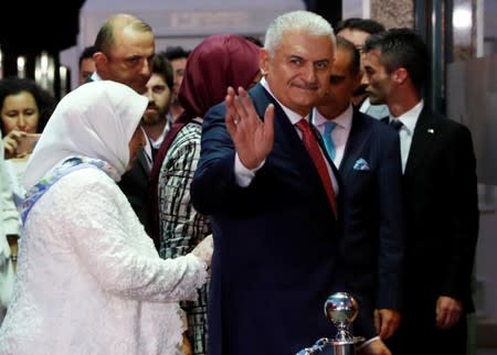 Binali Yildirim, Istanbul mayoral candidate of AKP, arrives at Lutfi Kirdar Convention Center in Istanbul