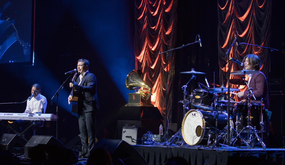 AUSTIN, TEXAS - JULY 18: (L-R) Singers Taylor Hanson, Isaac Hanson, and Zac Hanson of Hanson perform onstage during the Texas Chapter of the Recording Academy's 25th Anniversary Gala at ACL Live on July 18, 2019 in Austin, Texas. (Photo by Rick Kern/Getty Images)