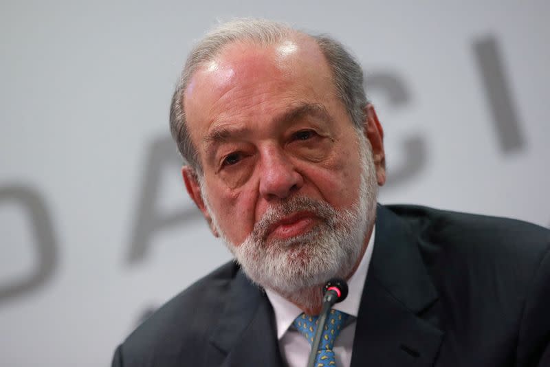 Mexican billionaire Carlos Slim hosts a press conference, in Mexico City