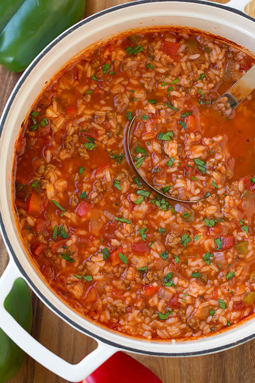 laddle in the large pot of the soup