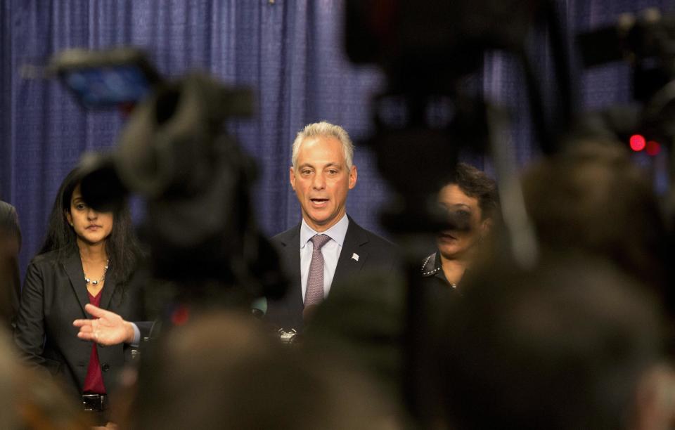 Chicago Mayor Rahm Emanuel answers questions during a news conference Friday, Jan. 13, 2017, in Chicago. The U.S. Justice Department issued a scathing report on civil rights abuses by Chicago's police department over the years. The report released Friday alleges that institutional Chicago Police Department problems have led to serious civil rights violations, including racial bias and a tendency to use excessive force. (AP Photo/Teresa Crawford)