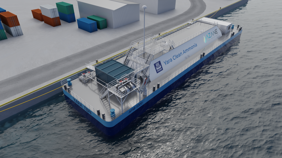 Illustration of Yara Clean Ammonia and Azane bunkering barge